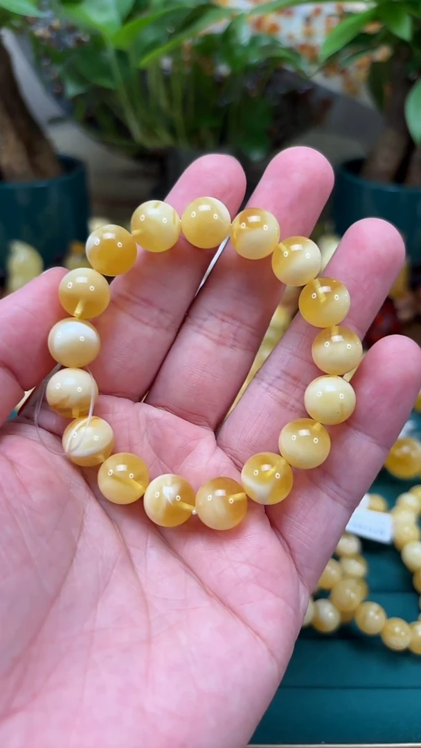 手链蜜蜡未镶嵌【p65】臻品俄料金白妖孽单圈 13.89克 11mm