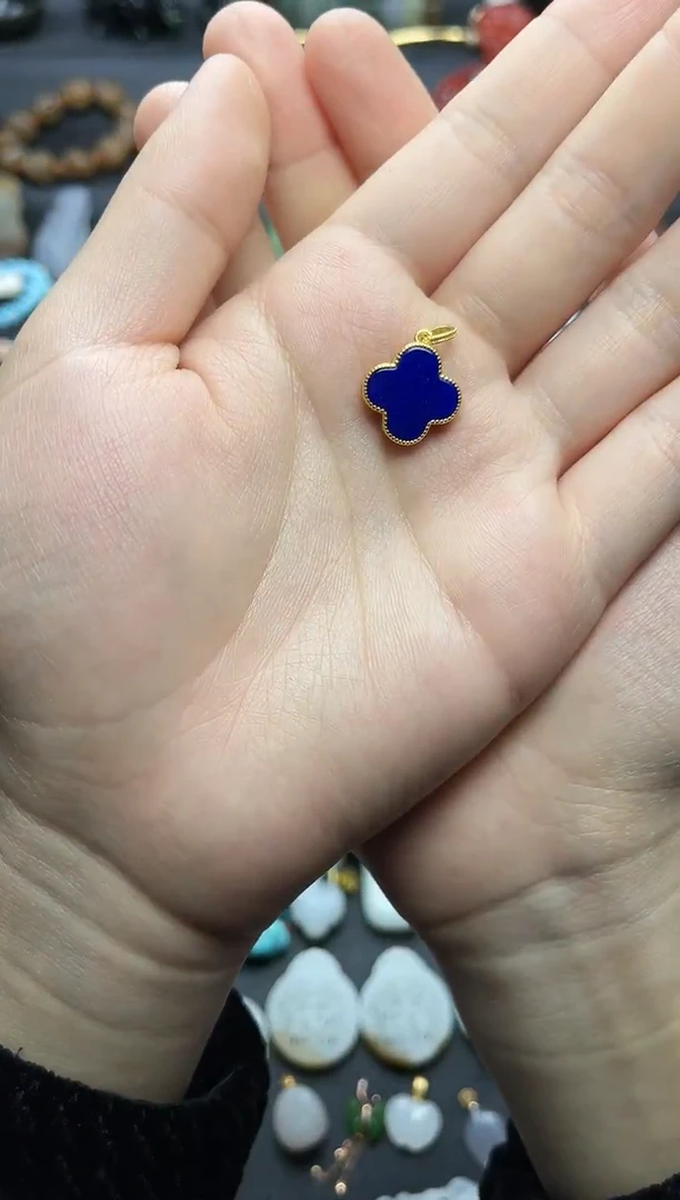 银S925镶嵌青金石颈饰四叶草06