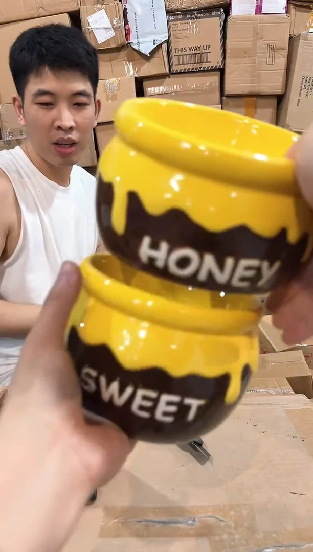瓷片棕色蜂蜜狗粮碗2件套