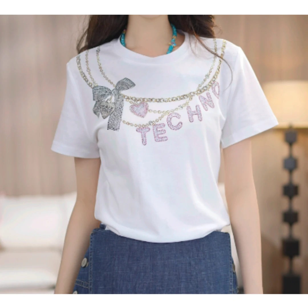 TCH私服烫钻工艺时尚休闲气质蝴蝶舒适短袖轻奢tch
