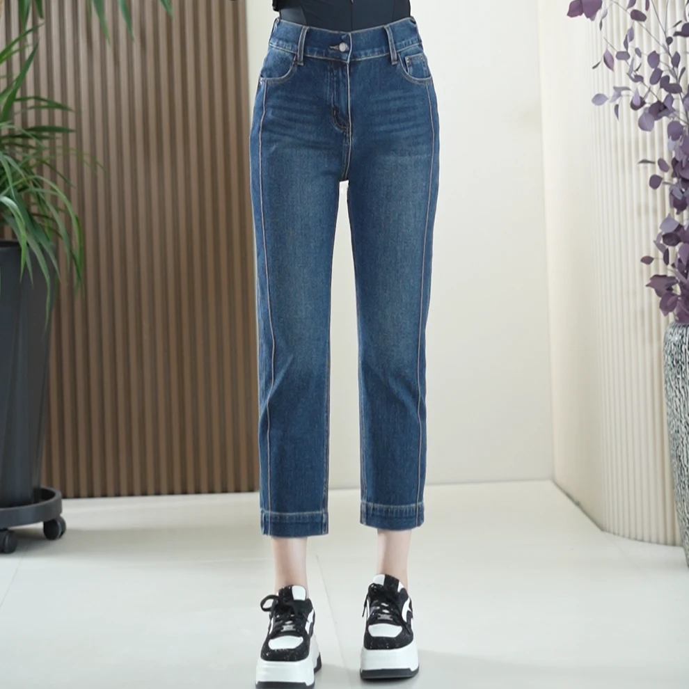 环绕360°动态高弹牛仔裤女大码百搭显瘦柔软烟管天丝棉秋季九分裤