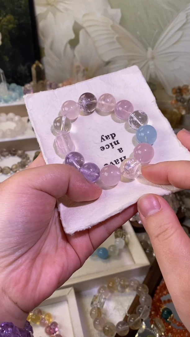 未镶嵌手串水晶紫水海蓝宝粉水设计款