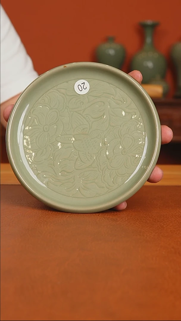 越窑秘色瓷喜鹊纹仿古壶承二级品