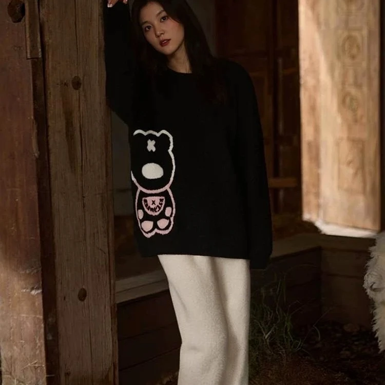 黑色套头半边绒休闲可外穿家居服