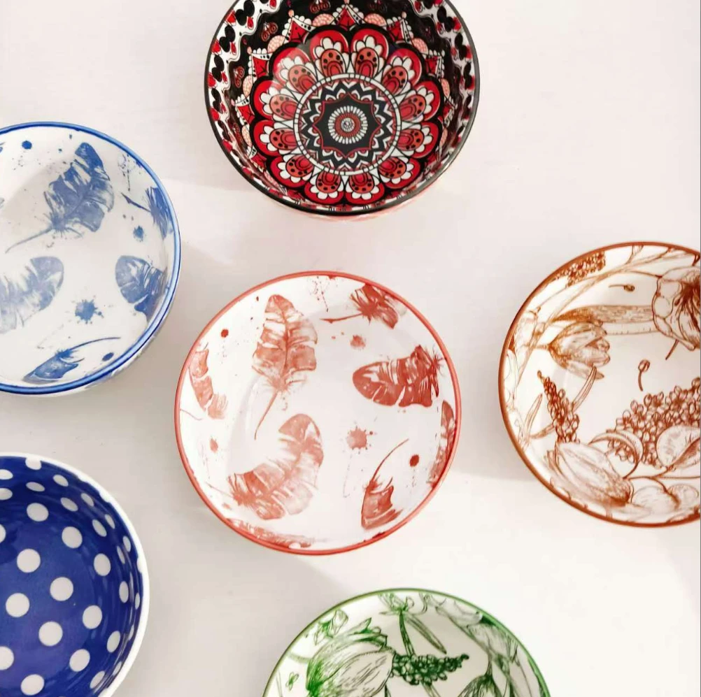 【莫莫专属】5英寸双面外贸米饭款式随机陶瓷碗釉下彩家用加厚碗