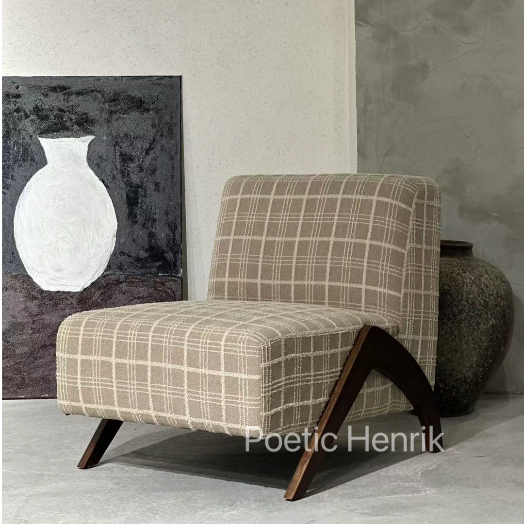 轻法式复古文艺单人沙发椅中古风设计师客厅实木休闲椅