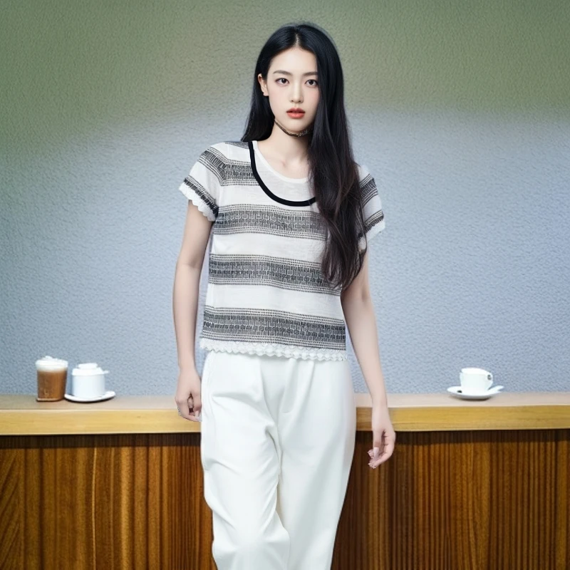 【大码】894大码圆领正肩针织衫短袖t恤女夏季宽松遮肉显瘦上衣