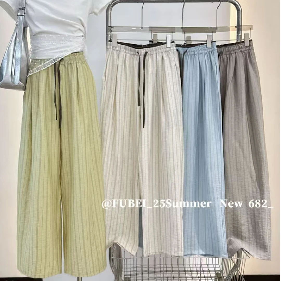 女夏季薄款阔腿裤2025新款高腰宽松百搭直筒休闲裤 682