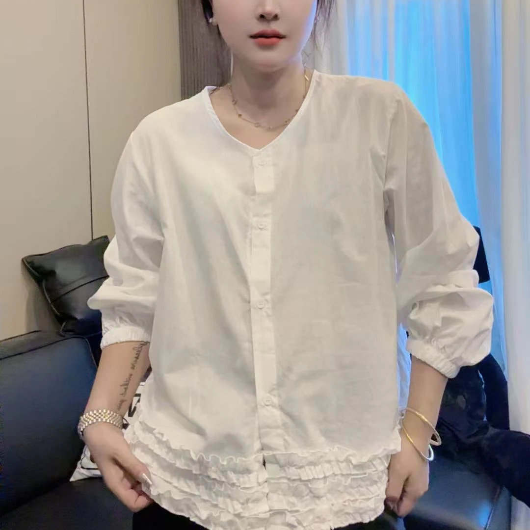 25200常规款长休闲袖木耳圆领四季通用衬衫显瘦衬衣休闲百搭