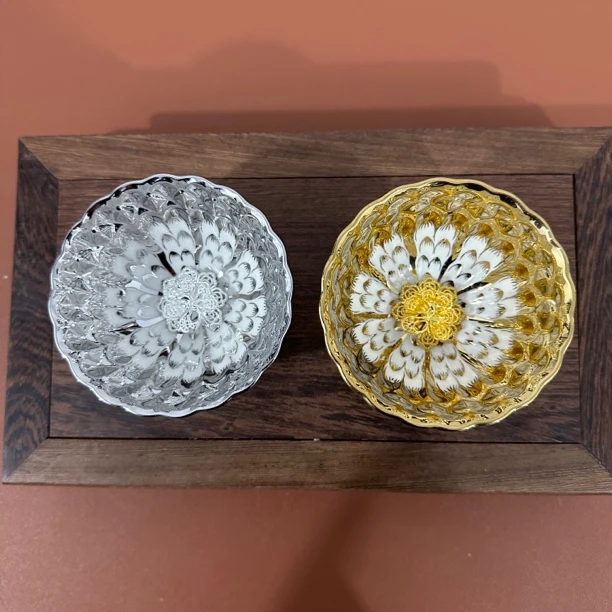金(银）玉满堂孔雀对杯 两只装 高端茶器 手工茶盏 盏杯 主人杯