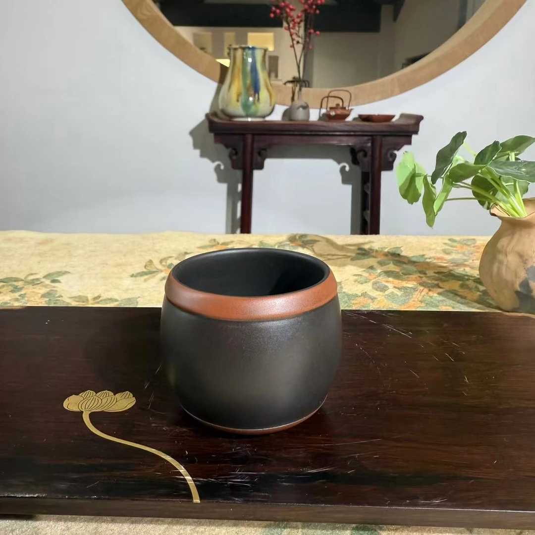 JSZT建水紫陶全手工金腰带主人杯