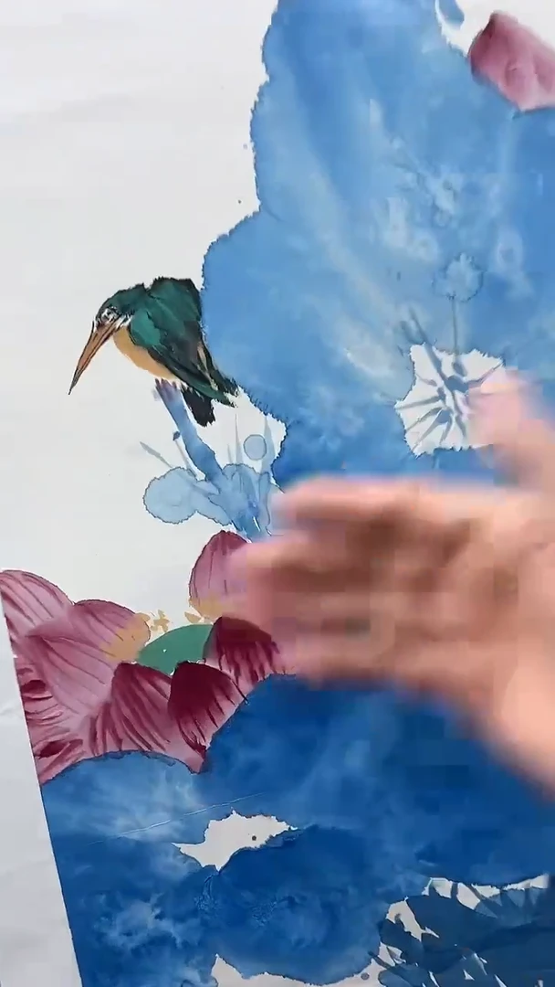 国画刘伟绘画2pc青瓷花鸟