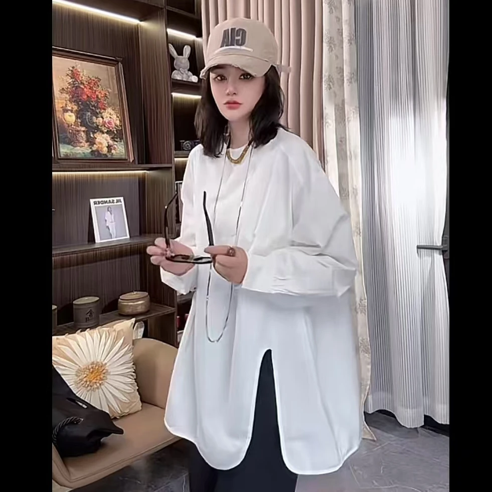 《悠悠精选》新款时尚开叉设计圆领衬衫8992