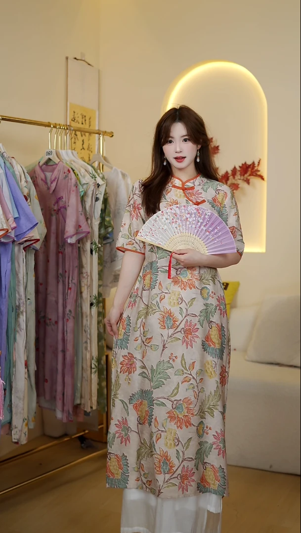 雨沫与麻【繁花似锦-短袖】2025新中式夏季复古减龄连衣裙中国风