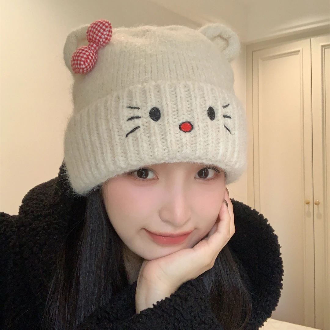 可爱极了~新款秋冬加厚保暖猫咪卡通针织帽女韩系甜美百搭毛线帽