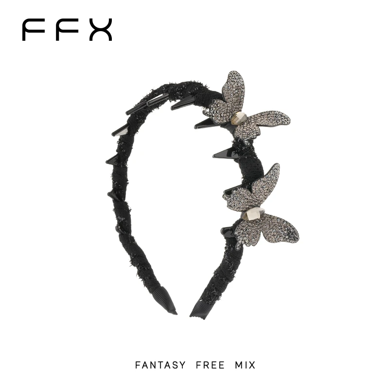 弗弗西FFX[星光蝴蝶]轻奢立体满钻齿梳发箍女洗脸高颅顶发卡头箍~