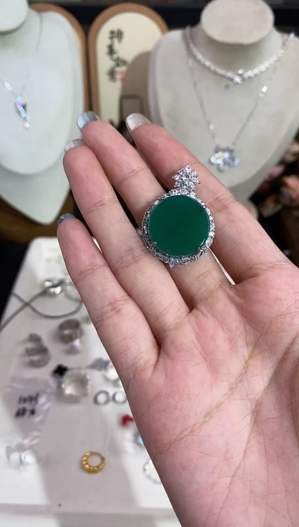 无吊坠925银圆形无事牌满镶锆单吊坠