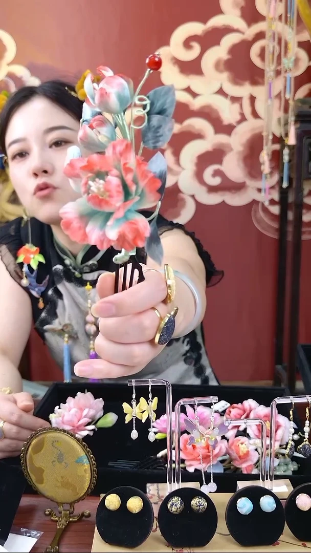 刺绣非遗绒花发簪