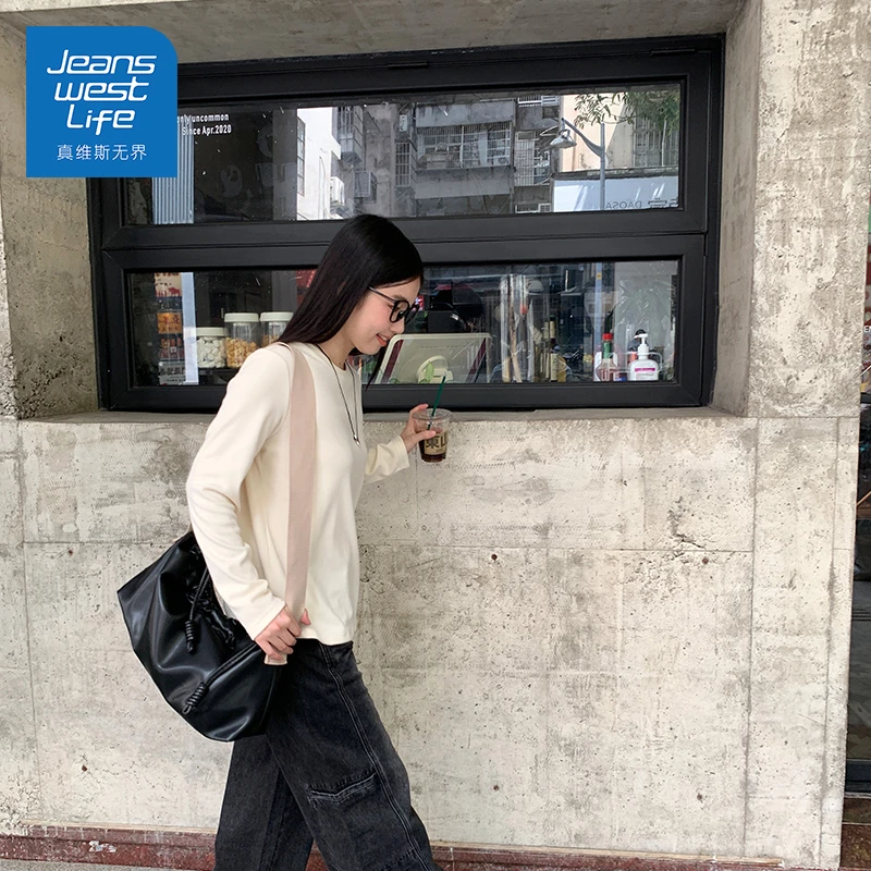 真维斯无界独特巨好看上衣女2025年新款春秋韩系时尚圆领长袖上衣