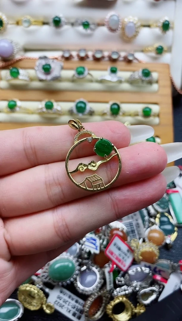 银S925镶嵌戒指翡翠1