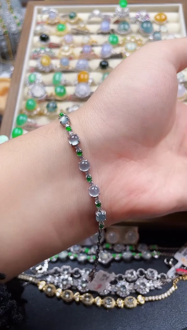 银S925镶嵌手链翡翠160