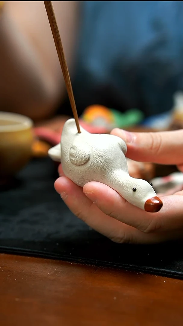 茶壶紫砂小白鹅香插