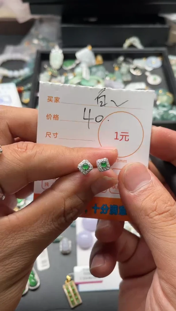 翡翠未镶嵌颈饰白*亮耳钉