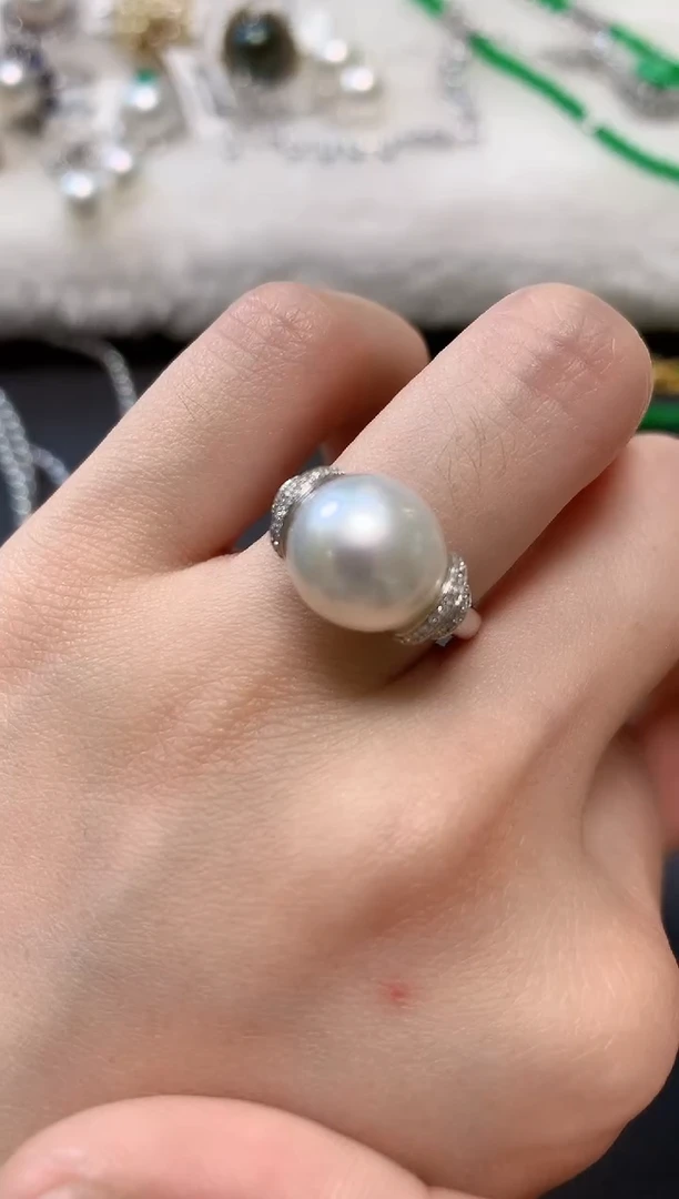 18K金镶嵌戒指海水珍珠A11