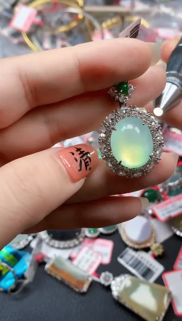 银S925镶嵌戒指翡翠天然A货缅甸翡翠