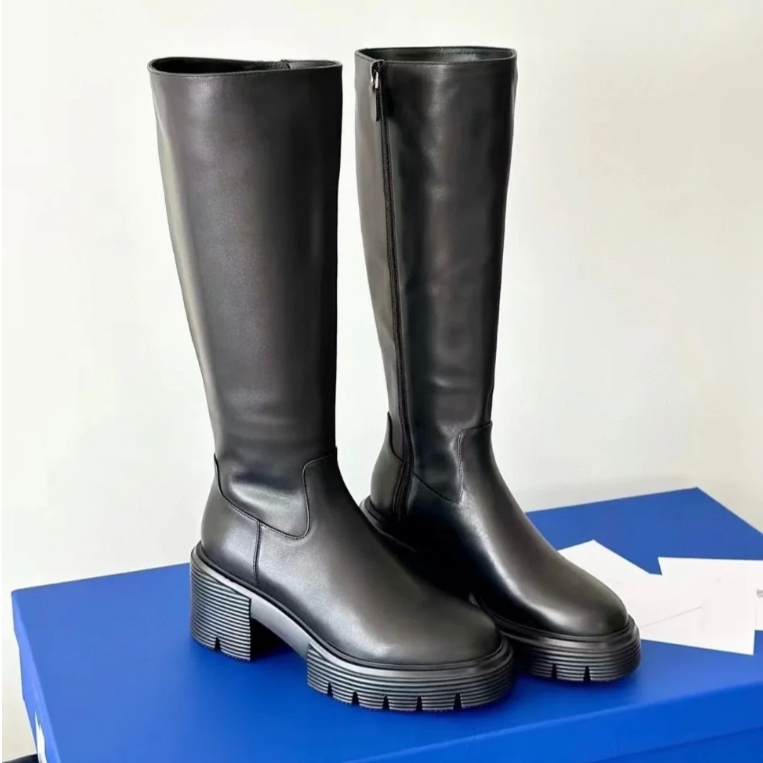 厚底侧拉链长筒及膝女靴