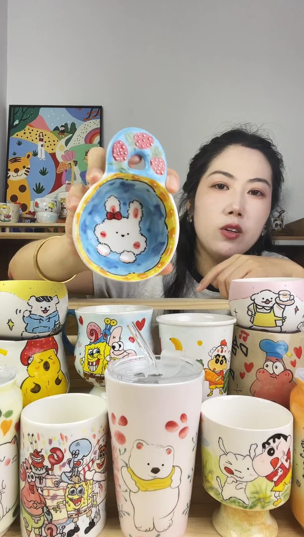 瓷片景德镇高温釉下彩陶瓷手绘卡通动物创意杯