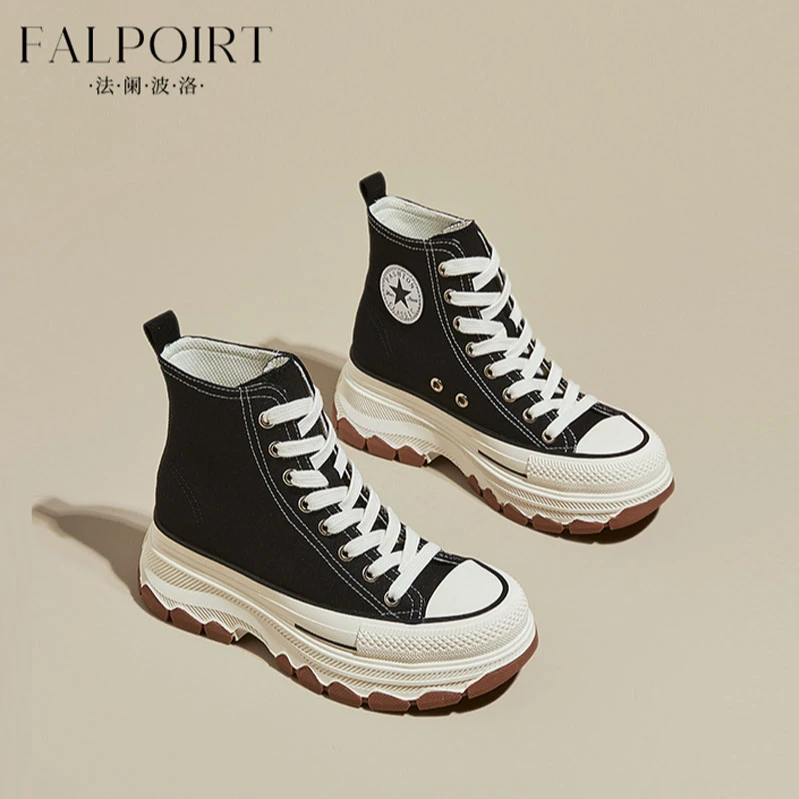 FALPOIRT潮流厚底高帮帆布鞋女2025春秋新款小码增高短靴休闲百搭