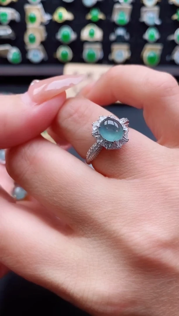 银S925镶嵌戒指翡翠1