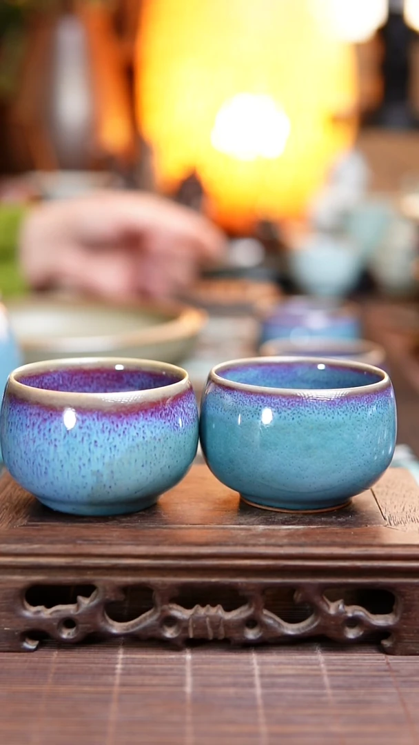 青蓝洒金 禅定杯2只