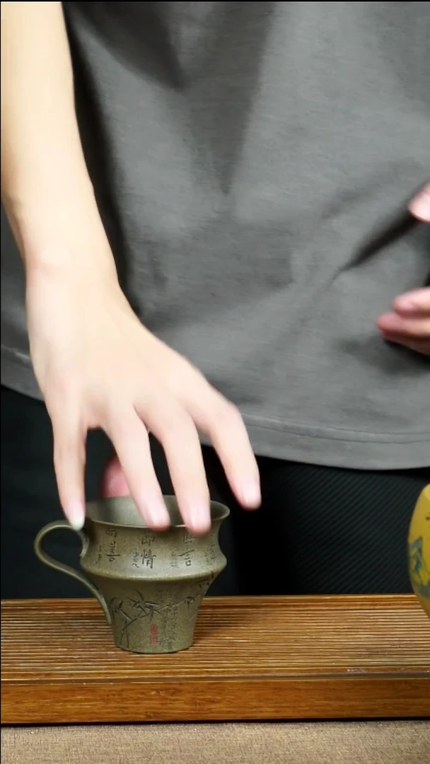 茶杯紫砂得**鱼南柯记全手刻杯