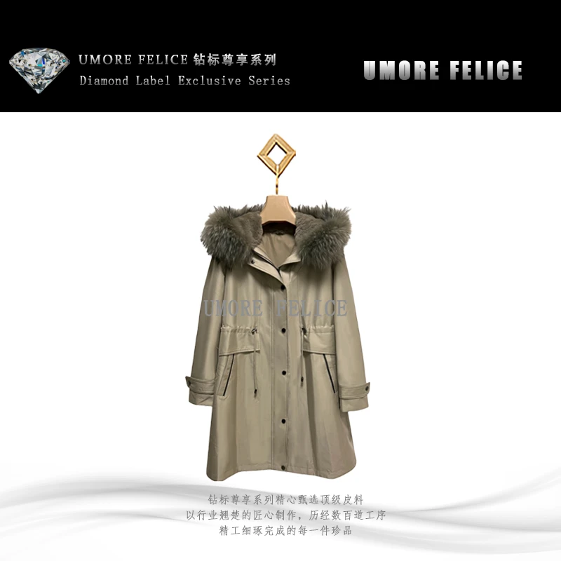 UMORE FELICE华斯皮草【婷婷专属】气质通勤中长款派克服外套