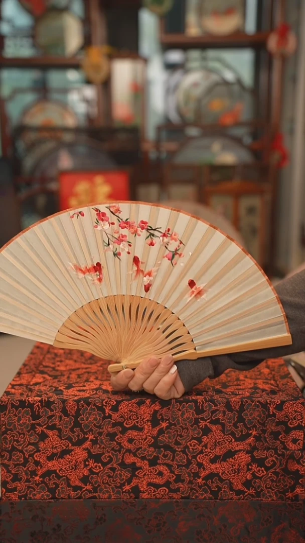 扇子摆件摆台双面绣花