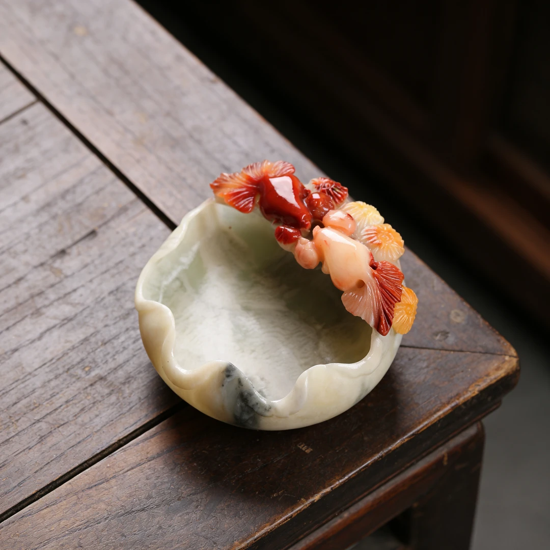 寿山石摆件笔洗砚台烟灰缸金鱼满堂金石盘栽篆刻收藏批发卧室装饰