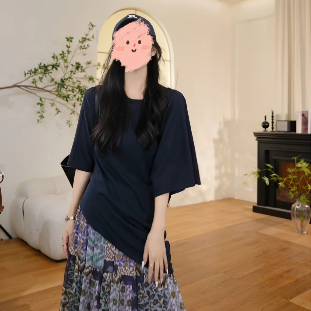 不规则短袖T恤女2025年新款设计感休闲百搭气质款别致洋气上衣