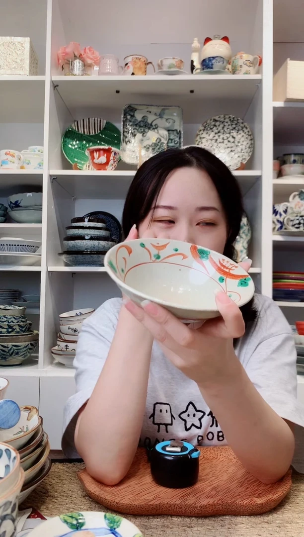 陶瓷【微瑕】灶师窑赤绘平茶碗