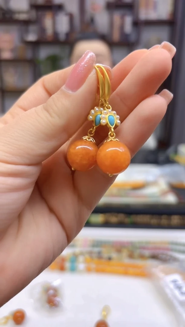 【闪购商品】和田玉（糖玉）耳饰14K金镶嵌E476