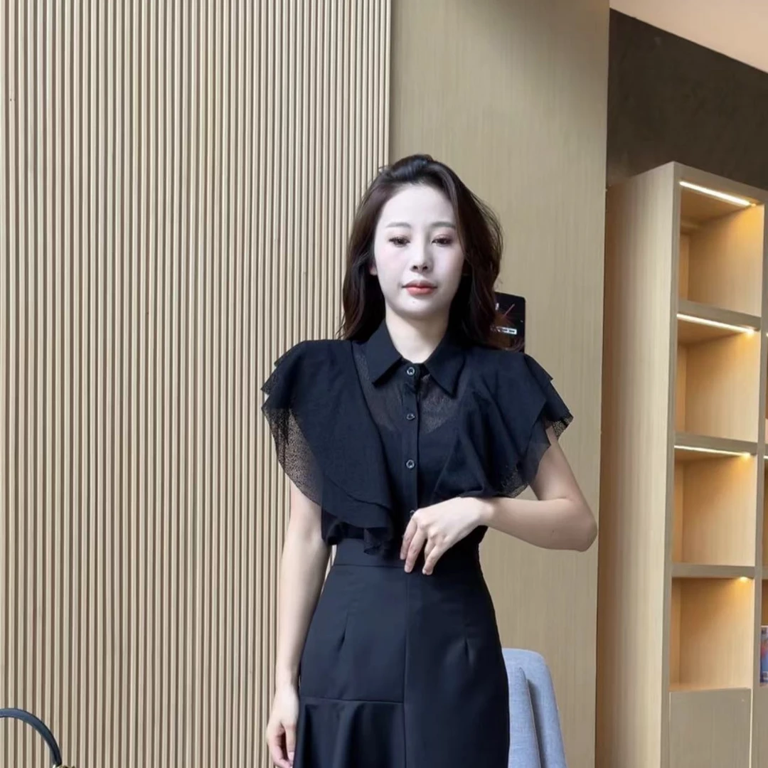 【梦婷家】翻领荷叶边飞飞袖衬衫上衣-0402