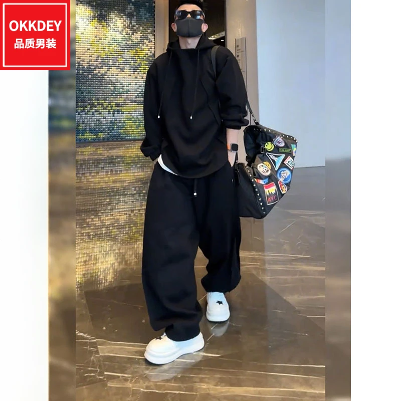 秋季新款男士潮牌运动套装时尚百搭连帽卫衣服潮流宽松休闲裤子