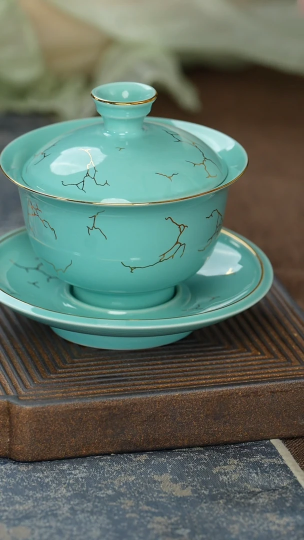 【绿松石金络多宝盖碗】【13西泠礼盒】