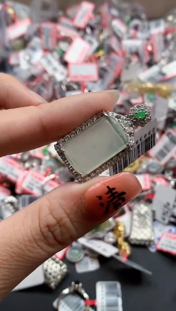 银S925镶嵌戒指翡翠天然A货缅甸翡翠