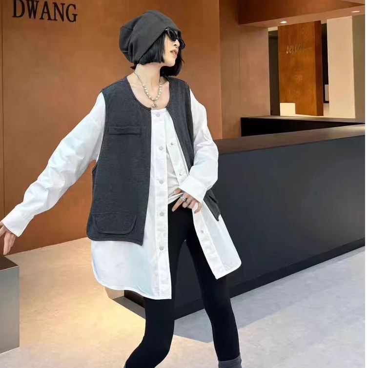 秋季新款欧韩女假两件衬衫外套11816