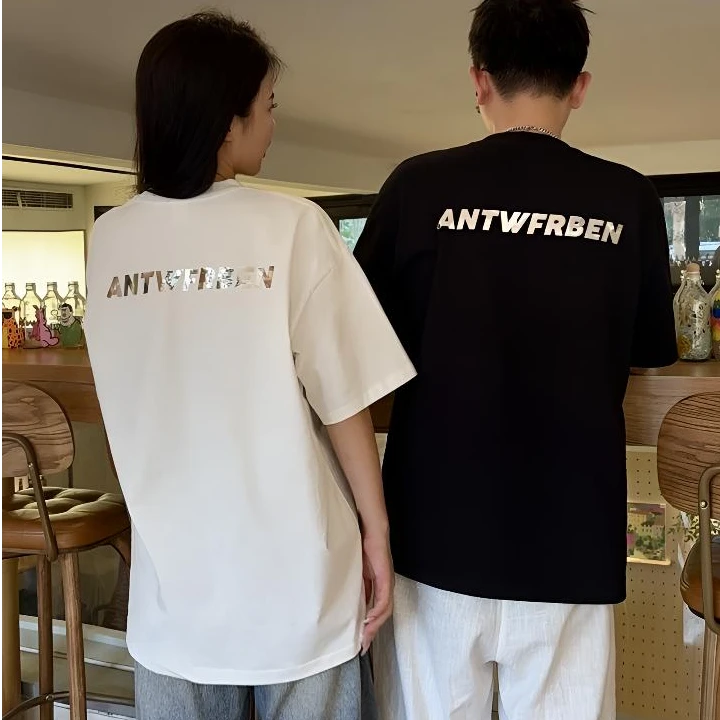 短袖几何美式休闲美式复古情侣重磅纯棉T恤夏季韩版休闲圆领ins