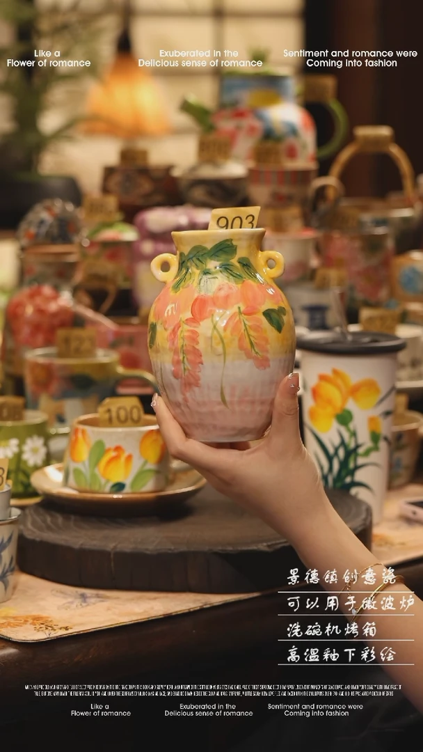 陶瓷903景德镇高温釉下彩绘设计师款式