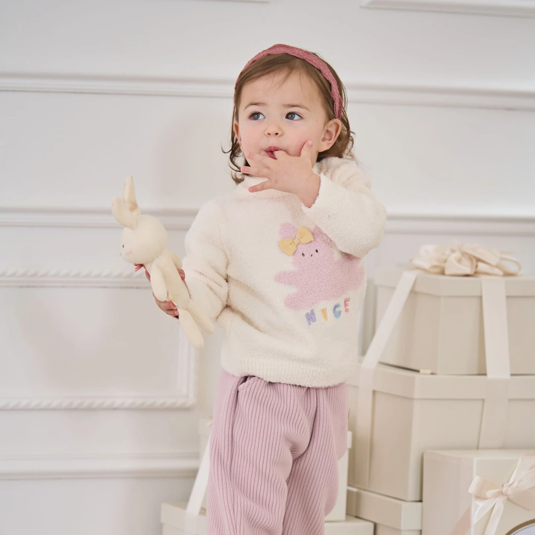 DB戴维贝拉毛衣2025秋冬新款男女童半边绒半高领套头衫DB4243174