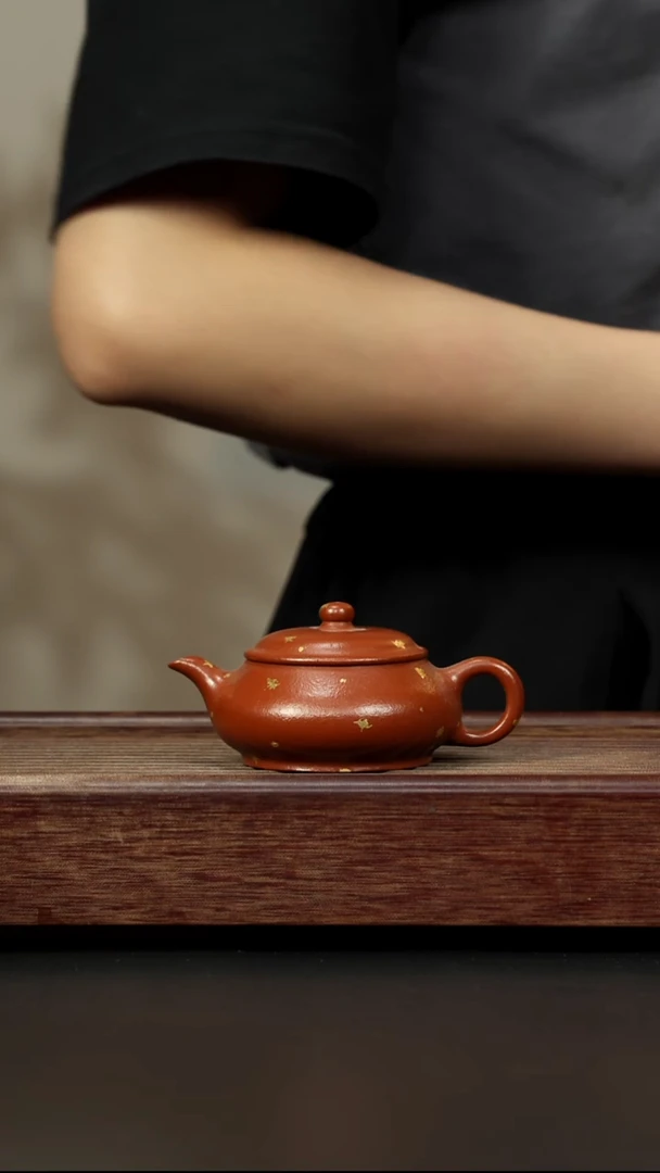 紫砂茶壶朱泥大红袍撒金明炉